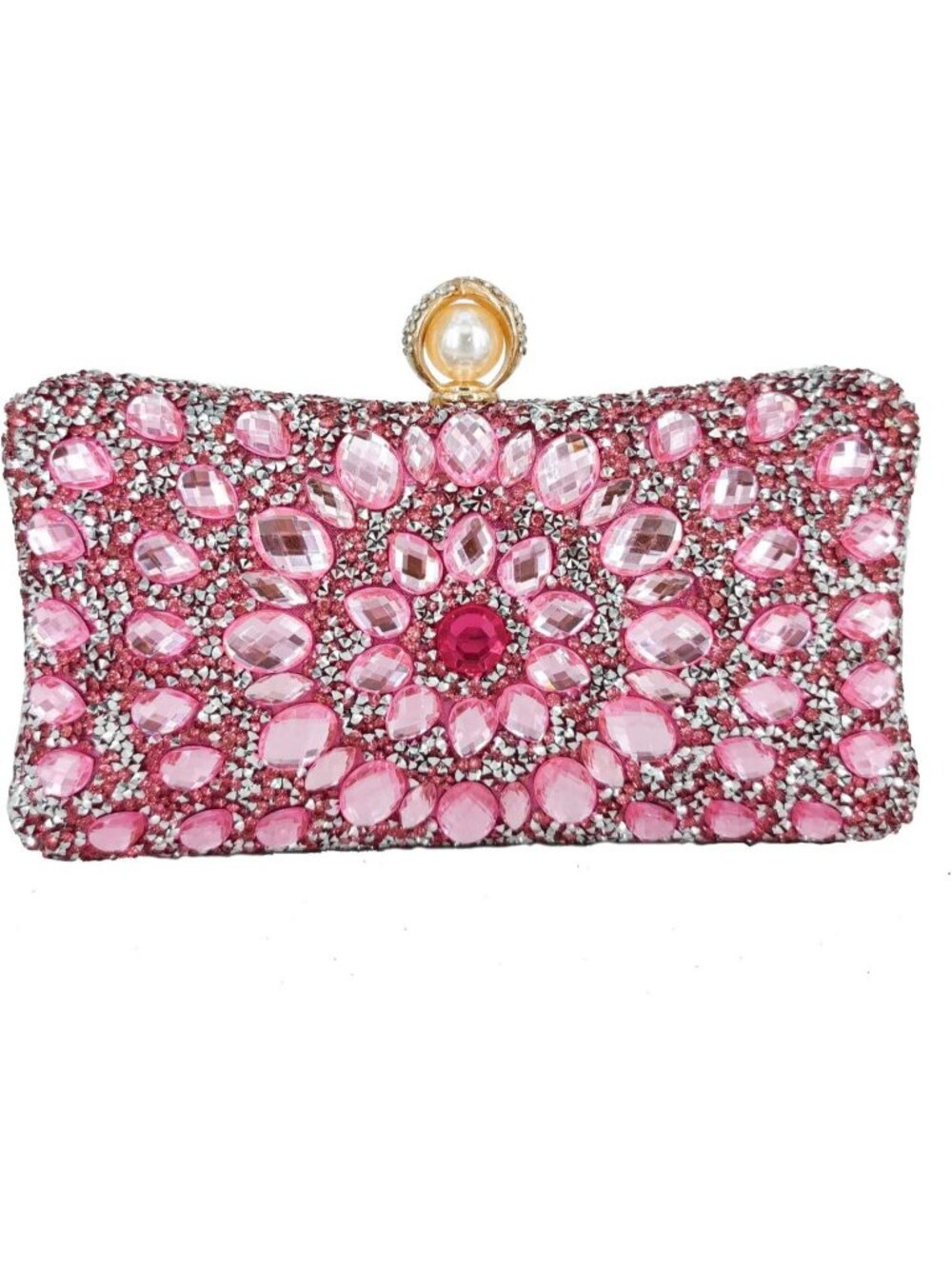Women's Pink Pearl Rhinestone Clutch Evening Bag Wedding Crystal Handbag